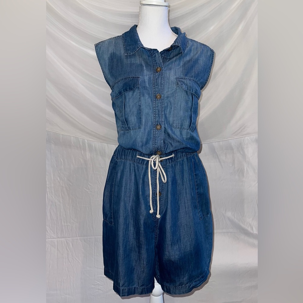 Caslon Plus Denim Chambray Shorts Romper Sleeveless Jumpsuit Rope Belt Size 2X